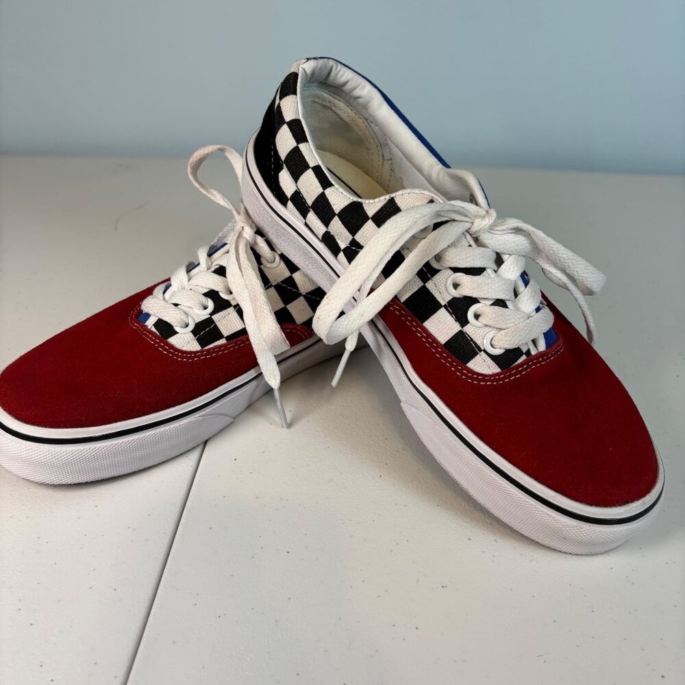 Vans Checkerboard Era Low Sneakers Blue Red Women’s 7.5 Men’s 6 EUC Skate Shoes